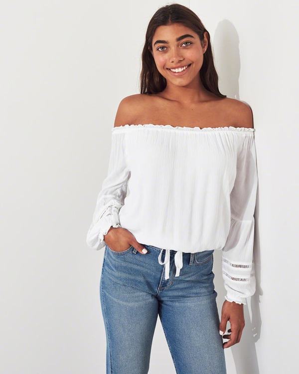 Camicette Hollister Donna Tie-Front Off-The-Shoulder Bianche Italia (158ULZSF)
